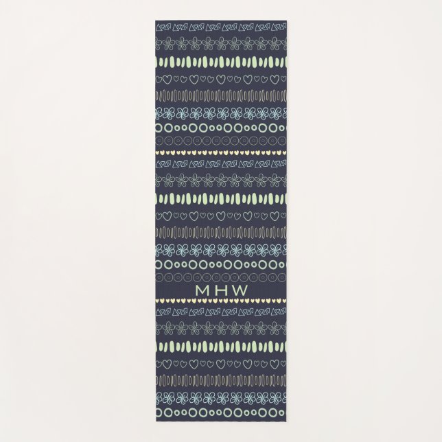 Tapete De Yoga Doodles Monograma personalizado de padrão (Frente)