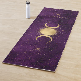 Tapete De Yoga Dourada Lua Roxa Celestial Personalizada
