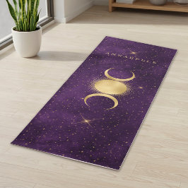 Tapete De Yoga Dourada Lua Roxa Celestial Personalizada 