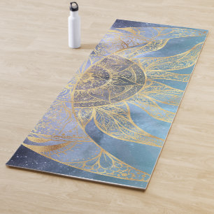 Tapete De Yoga Dourada Lua Sun Mandala Celestial Design
