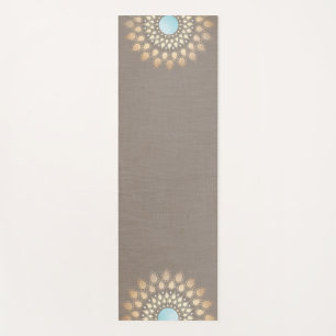Tapete De Yoga Dourado Lotus Mandala Taupe