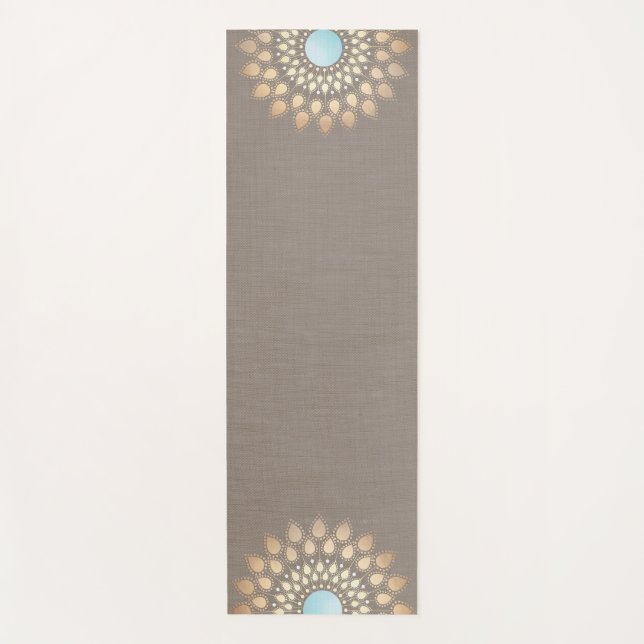 Tapete De Yoga Dourado Lotus Mandala Taupe (Frente)