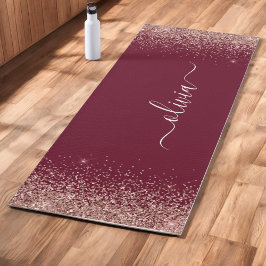 Tapete De Yoga Dourado Rosa Bege Brilho Burgundy Monograma