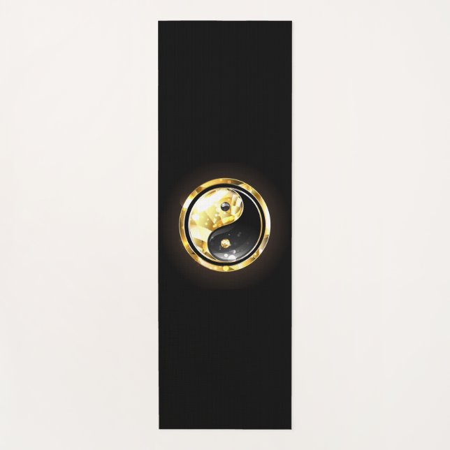 Tapete De Yoga Dourado Yin Yang a preto (Frente)