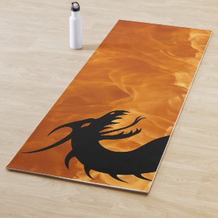Tapete De Yoga Dragão Chama Fogo Preto