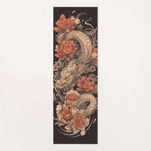 Tapete De Yoga Dragão chinês e Yoga Mat da Flor Rosa