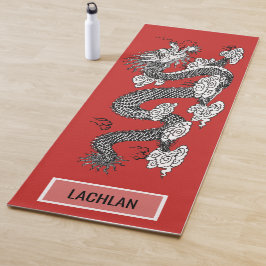Tapete De Yoga Dragão Chinês em Nome Personalizado Vermelho