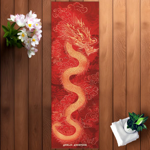 Tapete De Yoga Dragão Vermelho e Dourado