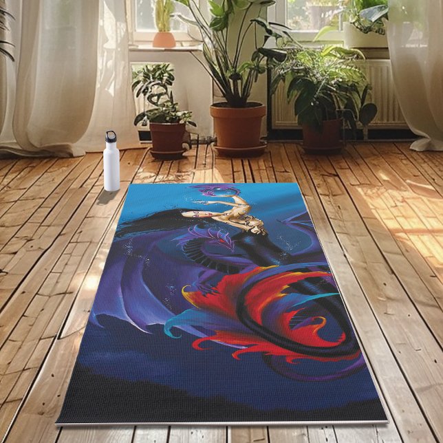Tapete De Yoga Dragões Góticos Azuis Sereia Fantasia Roxo (Criador carregado)