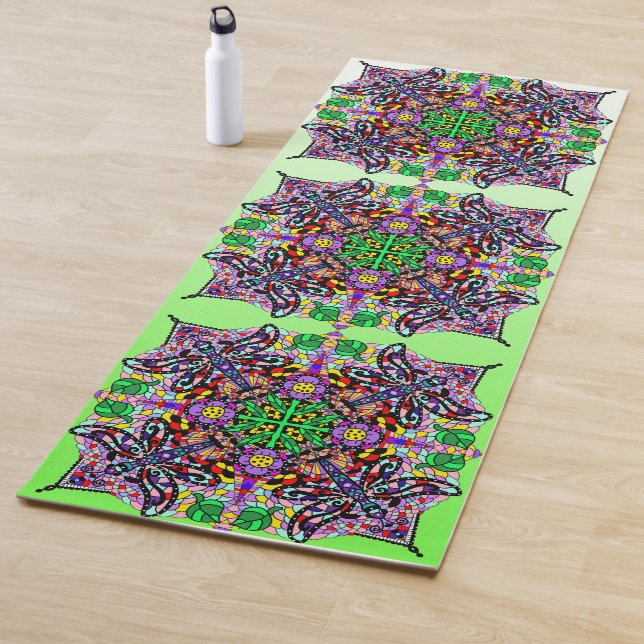 Tapete De Yoga Dragonfly de Arte Desenrolado Mandala Verde limão  (In Situ)