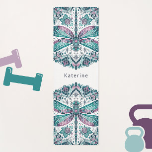 Tapete De Yoga Dragonfly Floral Mandala Meditação Turquoise