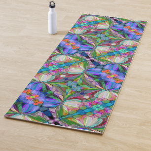 Tapete De Yoga Dragonfly Garden Abstrato Floral