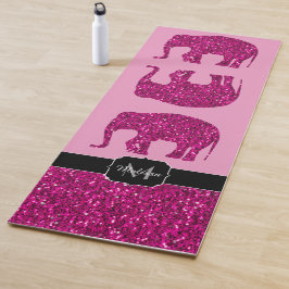 Tapete De Yoga Elefante rosa-quente cintilante brilha monograma