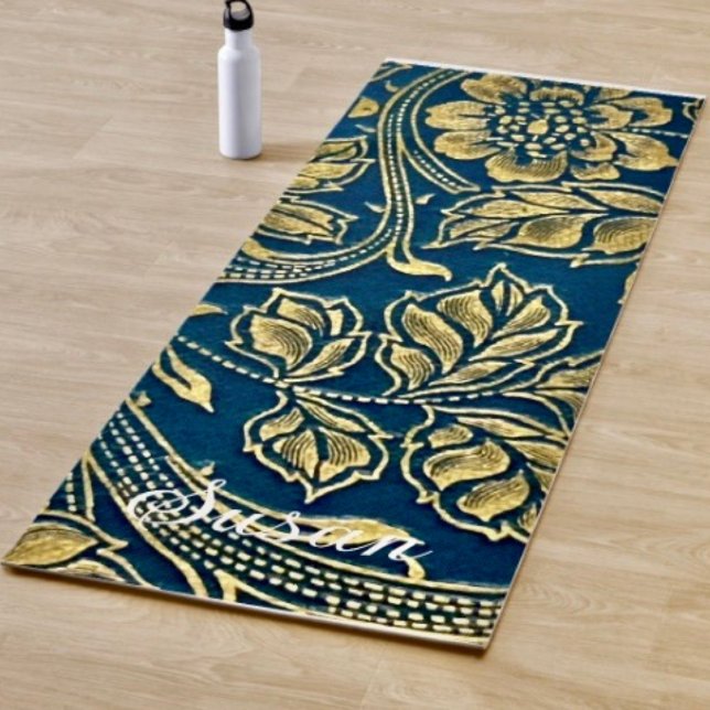 Tapete De Yoga Elegância Azul Dourada (Criador carregado)