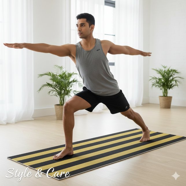 Tapete De Yoga Elegant Black and M Gold Striped Yoga Mat Design (Elegant Black and Metallic Gold Striped Yoga Mat Design)