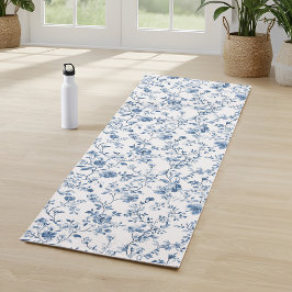 Tapete De Yoga Elegant Blue Floral Toile Botanical Pattern 