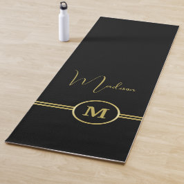 Tapete De Yoga Elegant Gold Signature Monogram on Black
