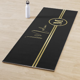 Tapete De Yoga Elegant Gold Signature Monogram on Black