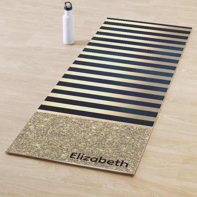 Tapete De Yoga Elegant Stylish Gold Stripes Glitter,Navy Blue (In Situ)