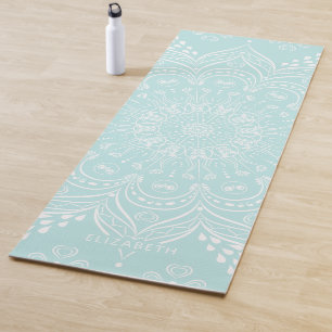 Tapete De Yoga Elegante Azul Mandala Monograma Yoga Mat