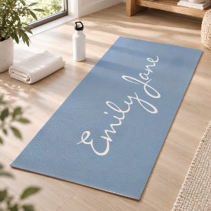 Tapete De Yoga Elegante Azul Suave Nome Personalizado em Letra Ma