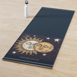 Tapete De Yoga Elegante Celestial Sun Moon Personalizado