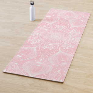 Tapete De Yoga Elegante Design cor-de-rosa Mandala branca