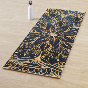 Tapete De Yoga Elegante Dourado Flor de Poinsettia Mandala Design