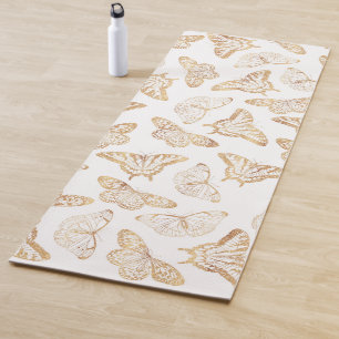 Tapete De Yoga Elegante Dourado Glitter Butterfly Design