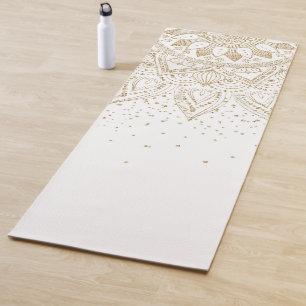 Tapete De Yoga Elegante Dourado Mandala Confetti Design