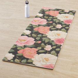Tapete De Yoga Elegante Floral Noir Floral Pastel Rosa Rosas de M