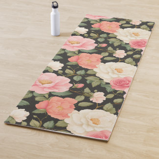 Tapete De Yoga Elegante Floral Noir Floral Pastel Rosa Rosas de M