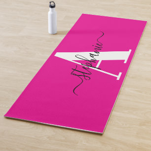 Tapete De Yoga Elegante Grande Monograma Um Rosa Quente