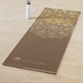 Tapete De Yoga Elegante Mandala Dourado Brown Personalizado (1 la