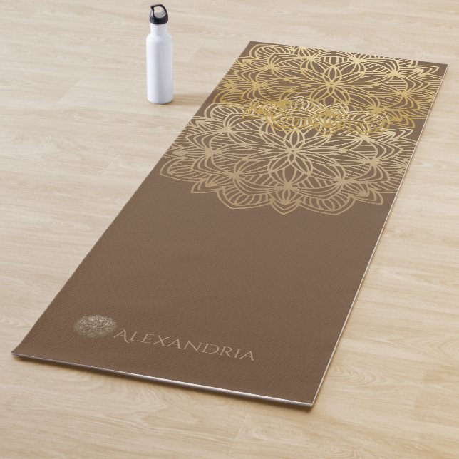 Tapete De Yoga Elegante Mandala Dourado Brown Personalizado (1 la (In Situ)