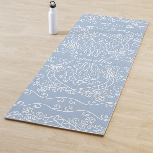 Tapete De Yoga Elegante Mandala Moderna Monograma Azul Claro
