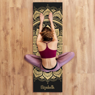 Tapete De Yoga Elegante Monograma Black Boho Mandala