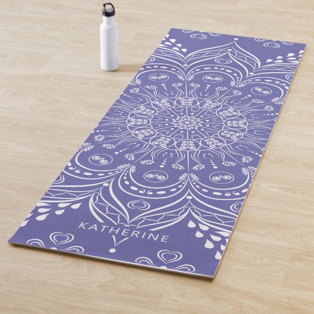 Tapete De Yoga Elegante Monogramas Boho Violet Purple Mandala (In Situ)