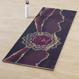 Tapete De Yoga Elegante OM Mandala sobre Agato Dourado do Mármaco