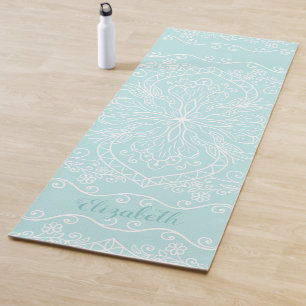 Tapete De Yoga Elegante Personalizado Boho Teal Aqua Blue Mandala