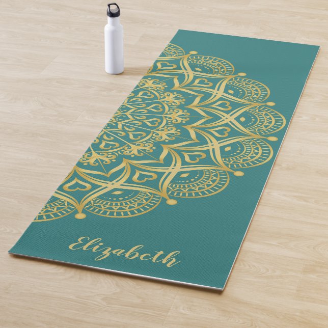 Tapete De Yoga Elegante personalizado Mandala Teal Blue Verde (In Situ)