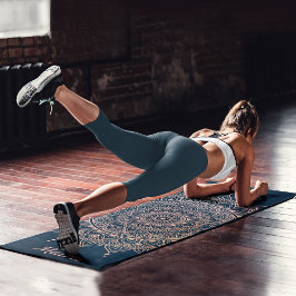 Tapete De Yoga Elegante Rosa Dourado em Teal Floral Henna Mandala