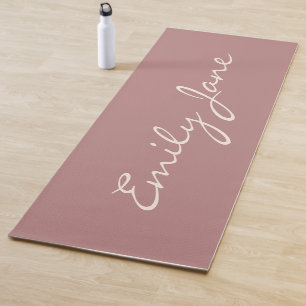 Tapete De Yoga Elegante Rosa Nome Personalizado em Letra Manuscri