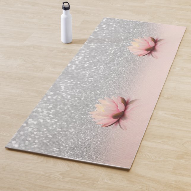 Tapete De Yoga Elegante Trendy Girly, Lotus Silver Glitter Bokeh (In Situ)