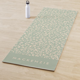 Tapete De Yoga Elegante Verde Salvia Botânico Personalizado