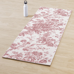 Tapete De Yoga Elegante Vintage Francês Gravado Floral Toile-Pink