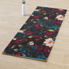 Tapete De Yoga Elegante Vintage Vibe Floral Escuro Botânico