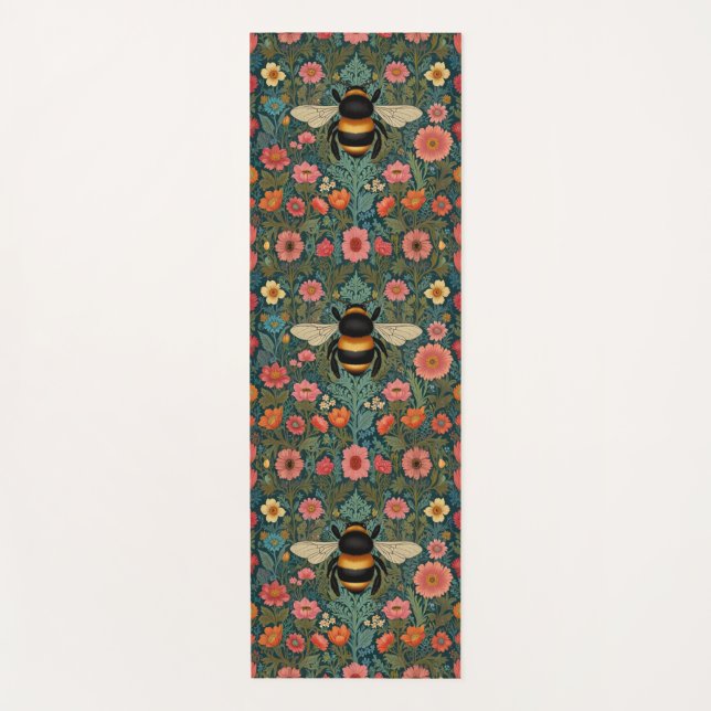 Tapete De Yoga Elegantes flores boho retrô de abelha primavera  (Frente)