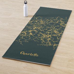 Tapete De Yoga Emerald Green Dourado Modern Abstrato
