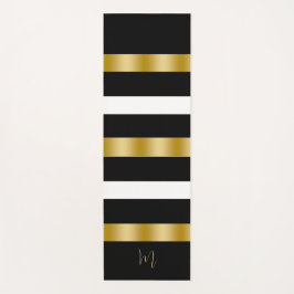 Tapete De Yoga Ênfase Dourada de Faixa Preta e Branca